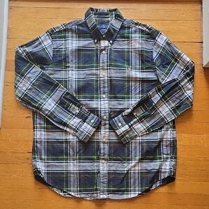 Ralph Lauren, Classic Fit Plaid Oxford Shirt, Navy & Green, EUC, Men's XL